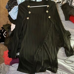 Source Unknown Black Pleated Sheath Dress with Dolman Sleeves